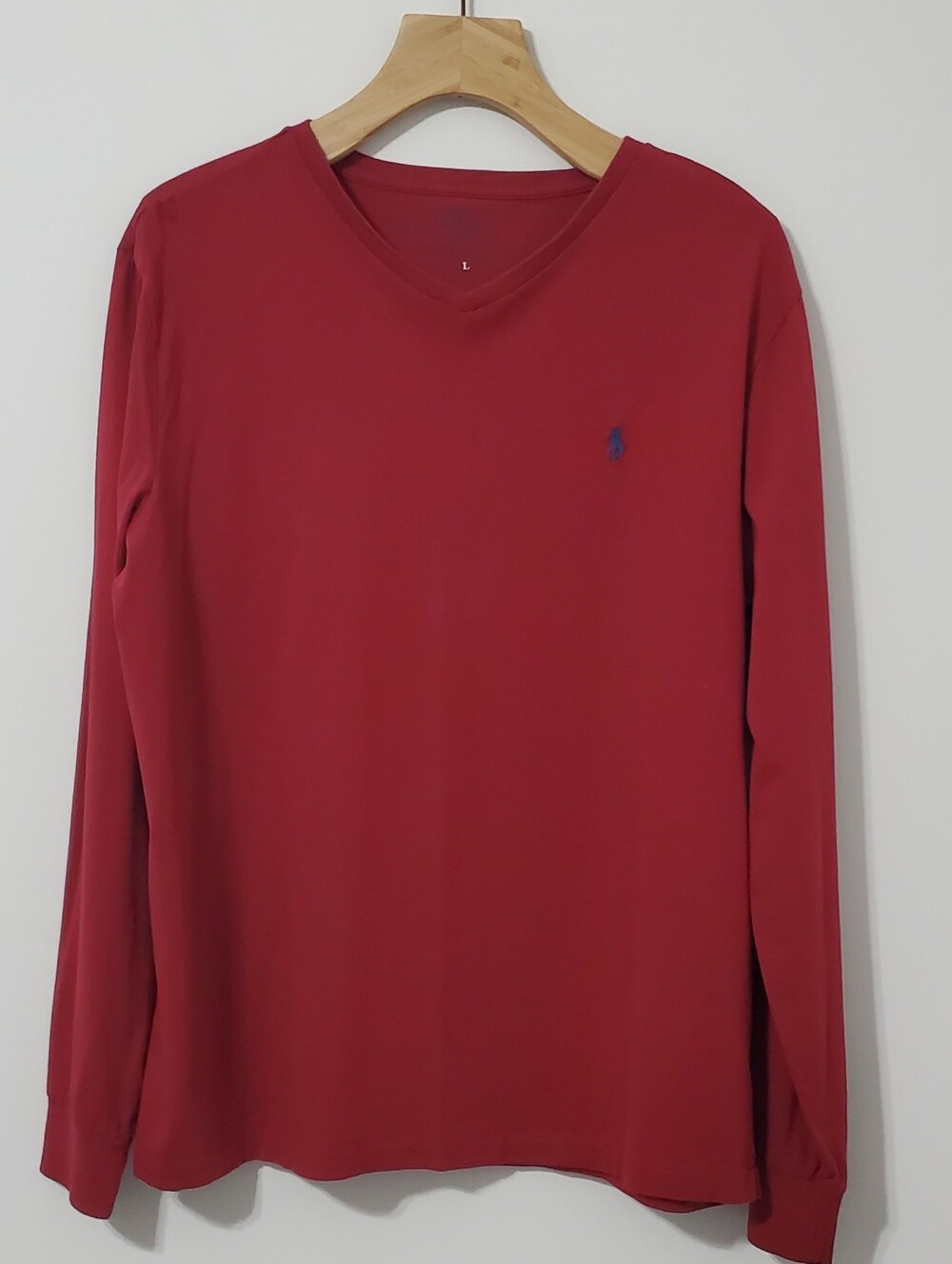 POLO Ralph Lauren Mens Red Long Sleeve Shirt V-Neck Size Larger